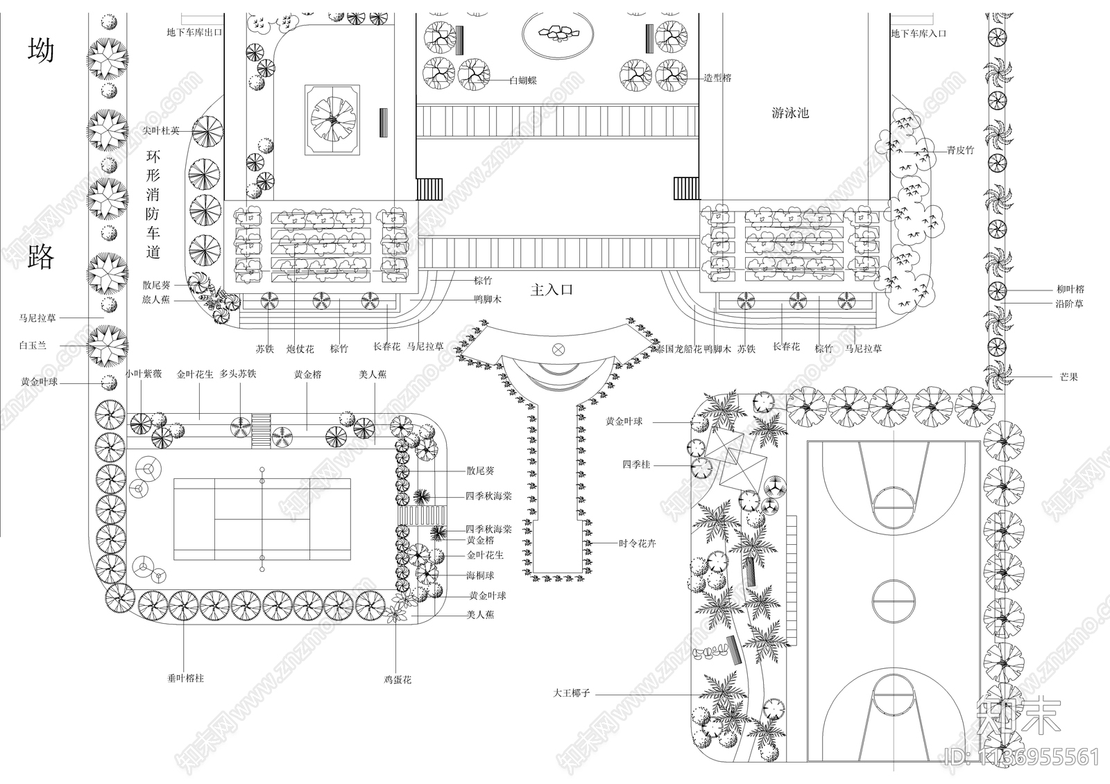 深圳某办公大楼绿化总平面图cad施工图下载【ID:1136955561】