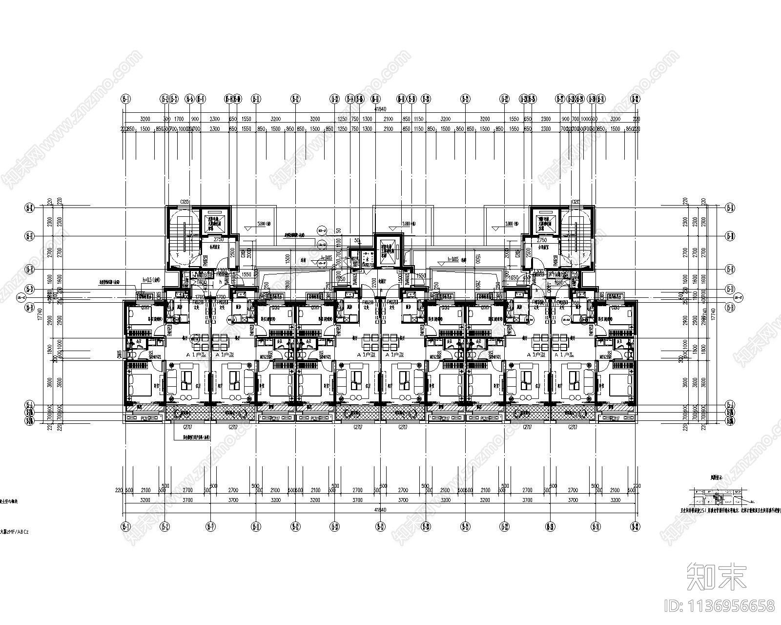 85平户型高层建筑cad施工图下载【ID:1136956658】