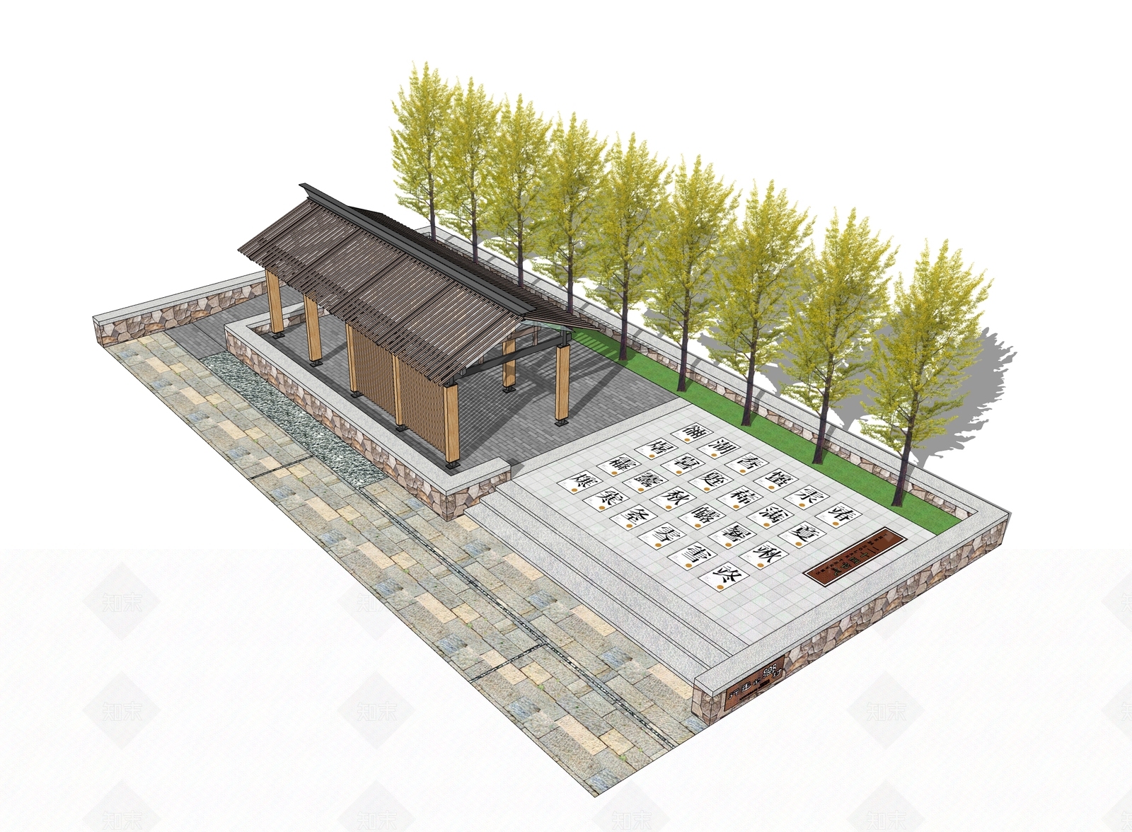 中式乡村文化公园SU模型下载【ID:1136957916】