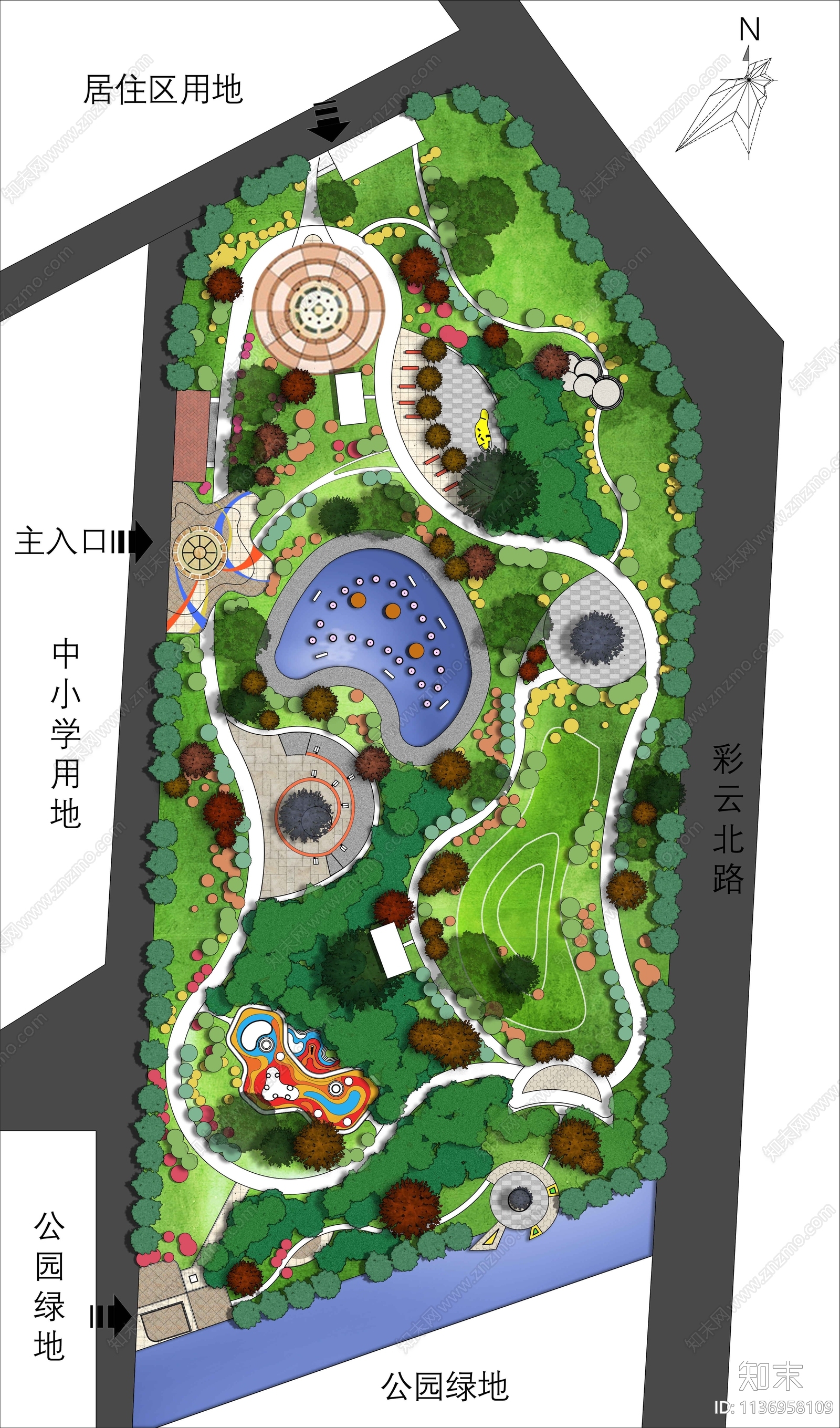 psd免抠公园景观彩平图贴图下载【ID:1136958109】_【知末网贴图库】