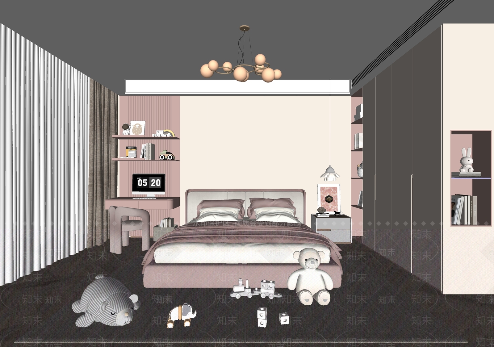 现代女孩儿童房SU模型下载【ID:1136960615】