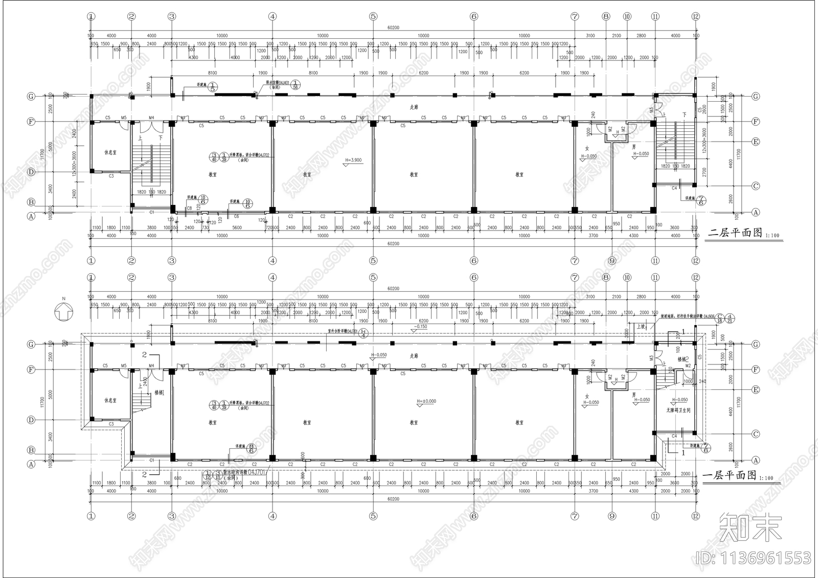 实训教学楼全套建筑cad施工图下载【ID:1136961553】