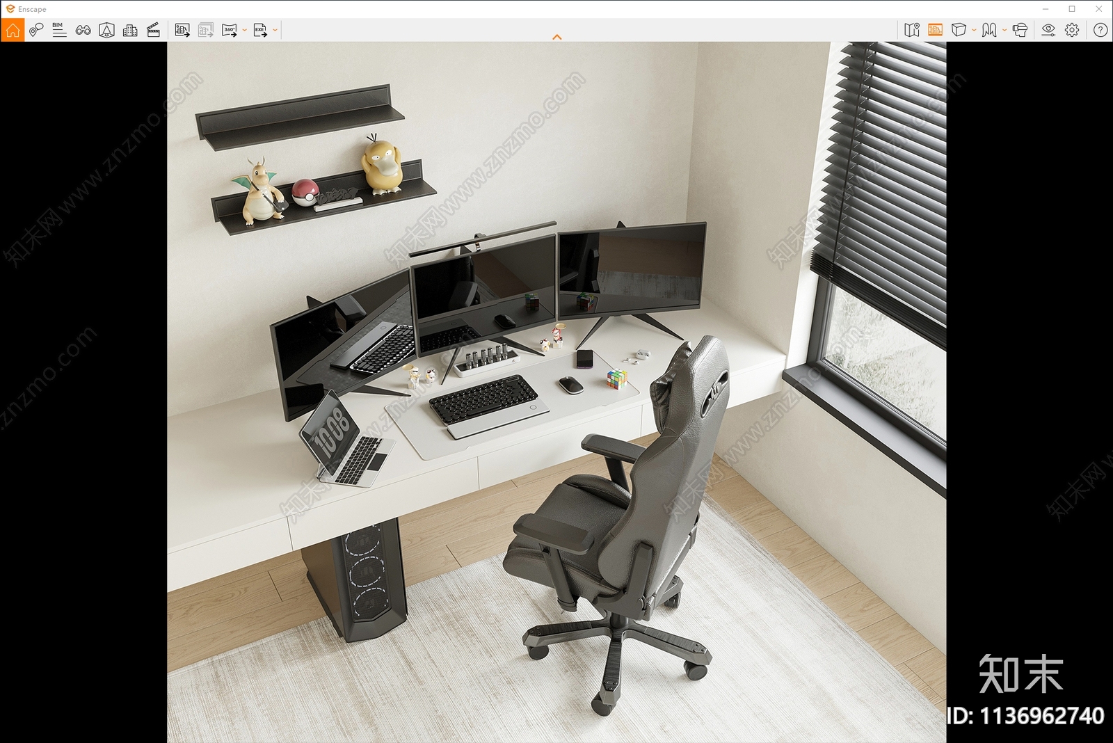 现代电竞房书桌椅SU模型下载【ID:1136962740】