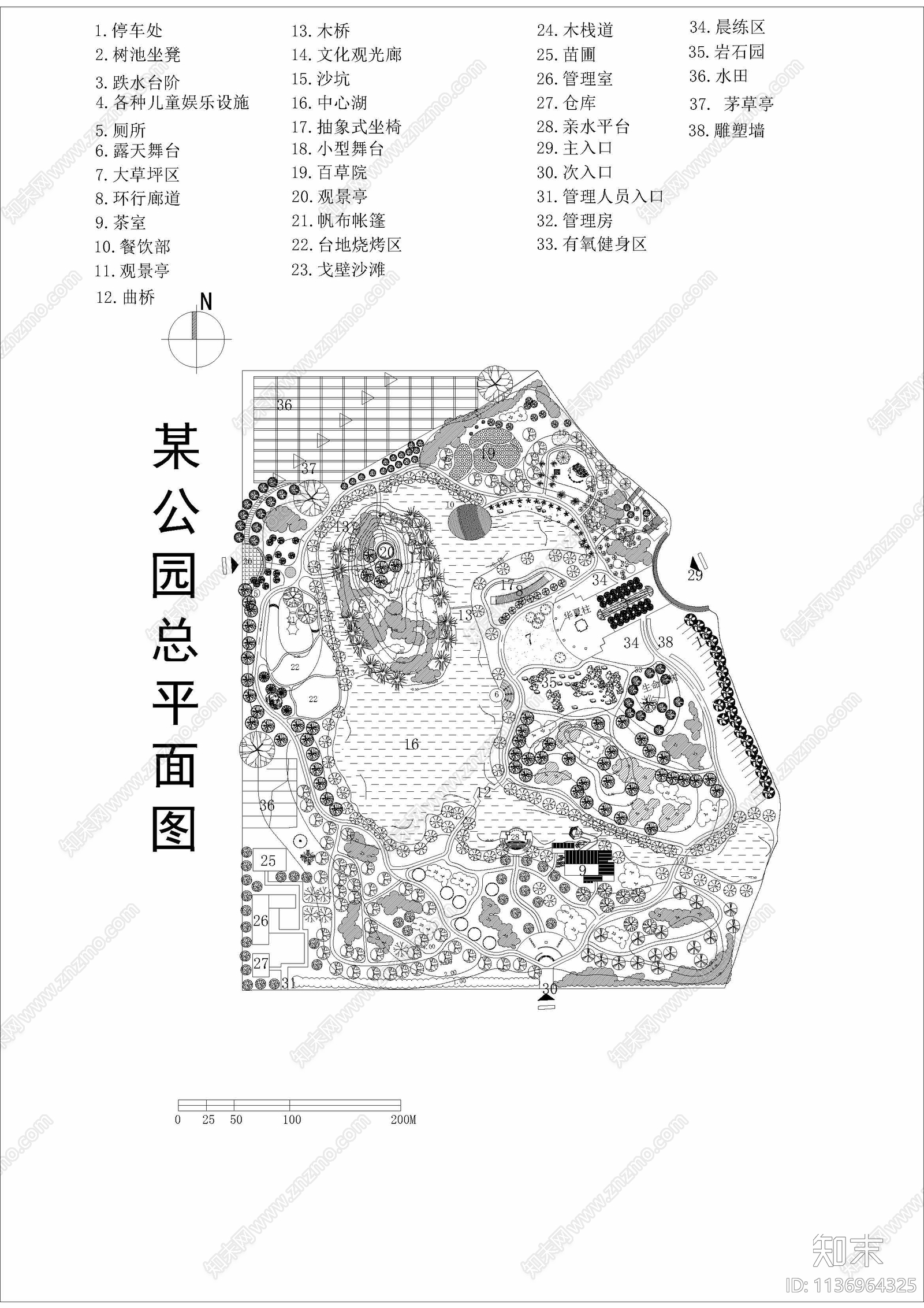 某公园景观平面图cad施工图下载【ID:1136964325】