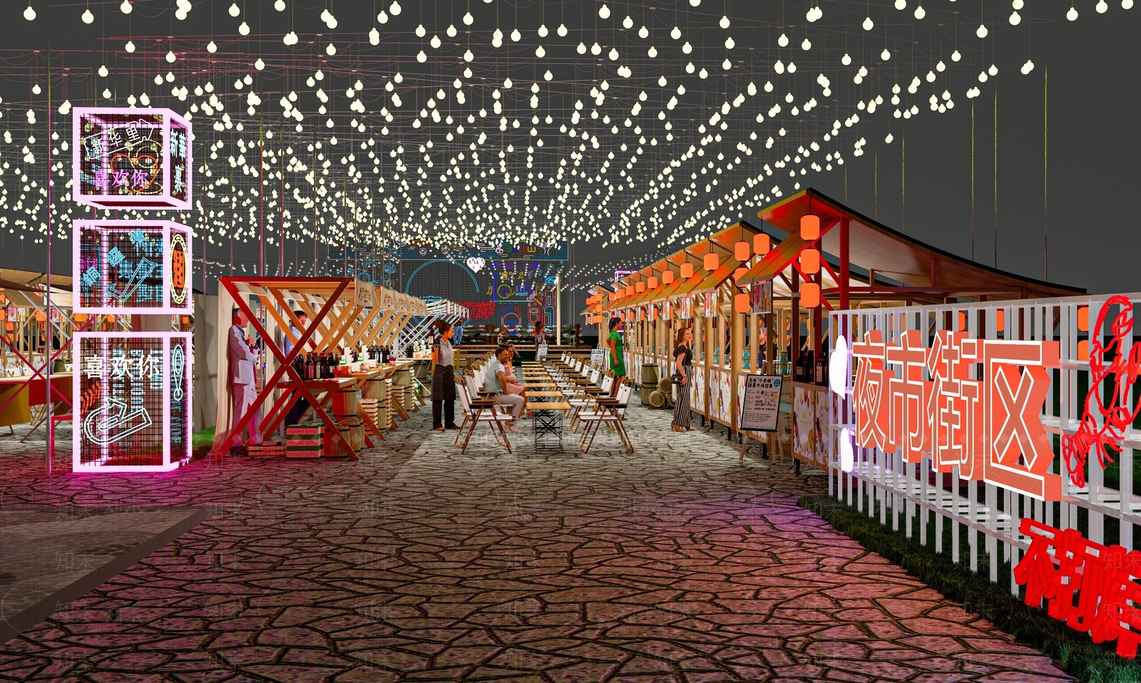 现代国潮小吃街SU模型下载【ID:1136964675】