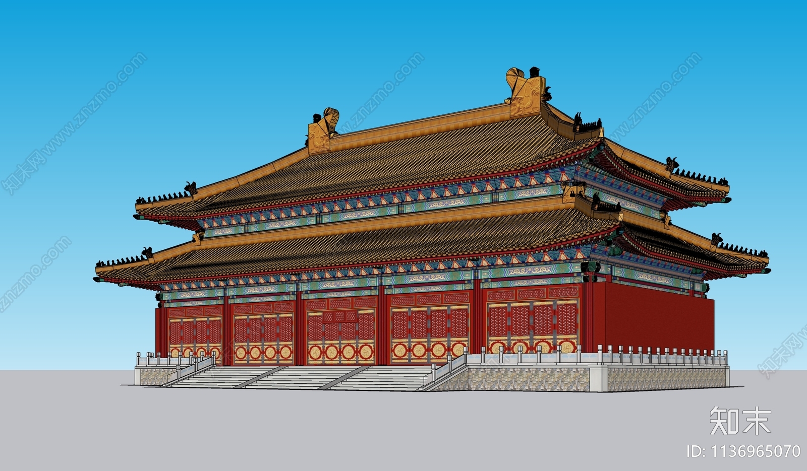 中式寺庙建筑SU模型下载【ID:1136965070】