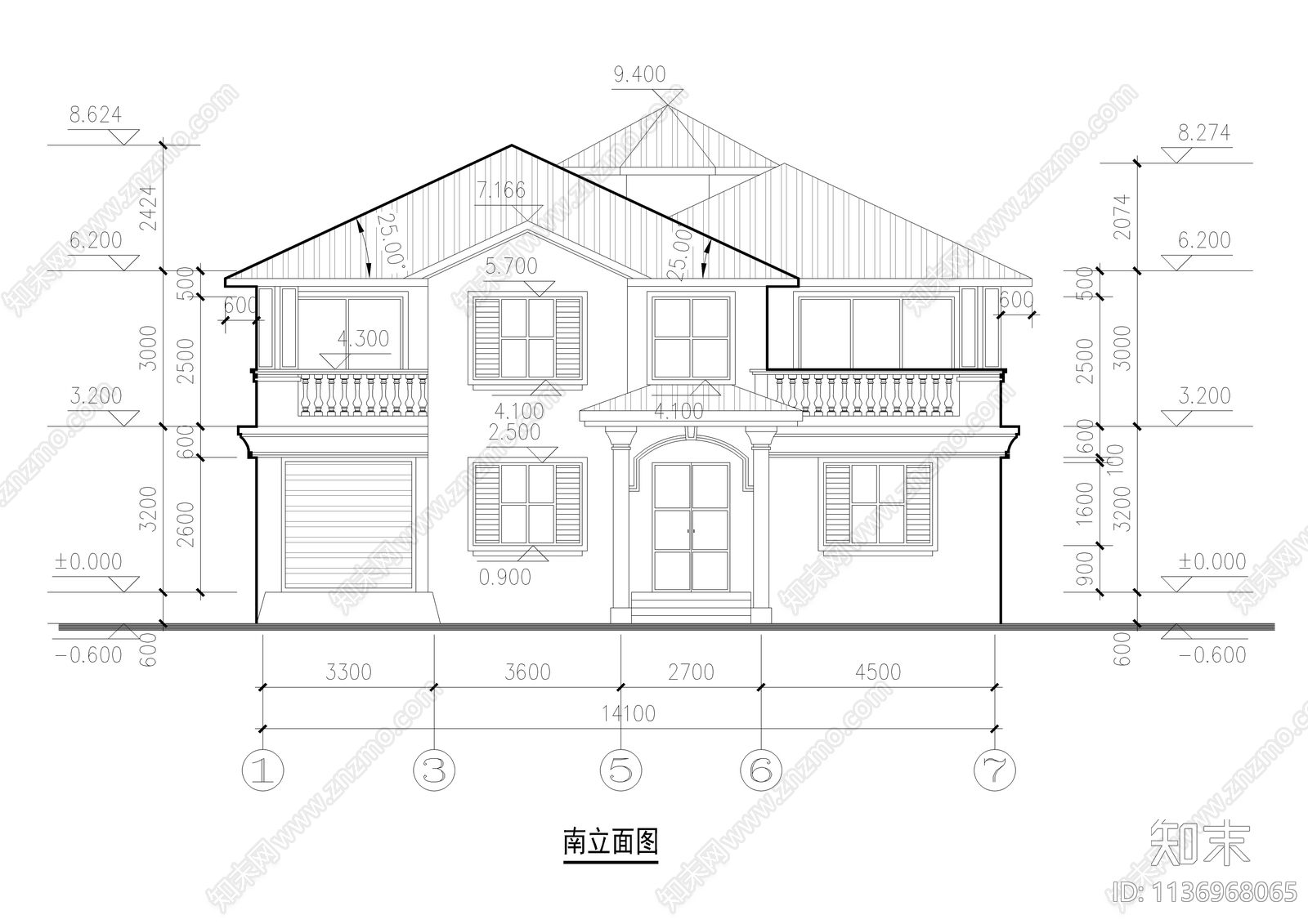 二层400平别墅自建房建筑施工图下载【ID:1136968065】