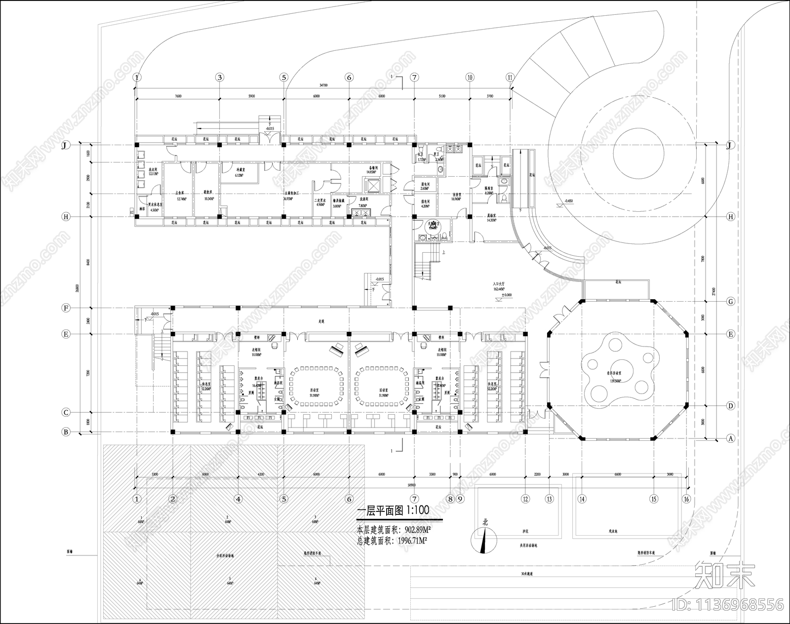 幼儿园建筑cad施工图下载【ID:1136968556】