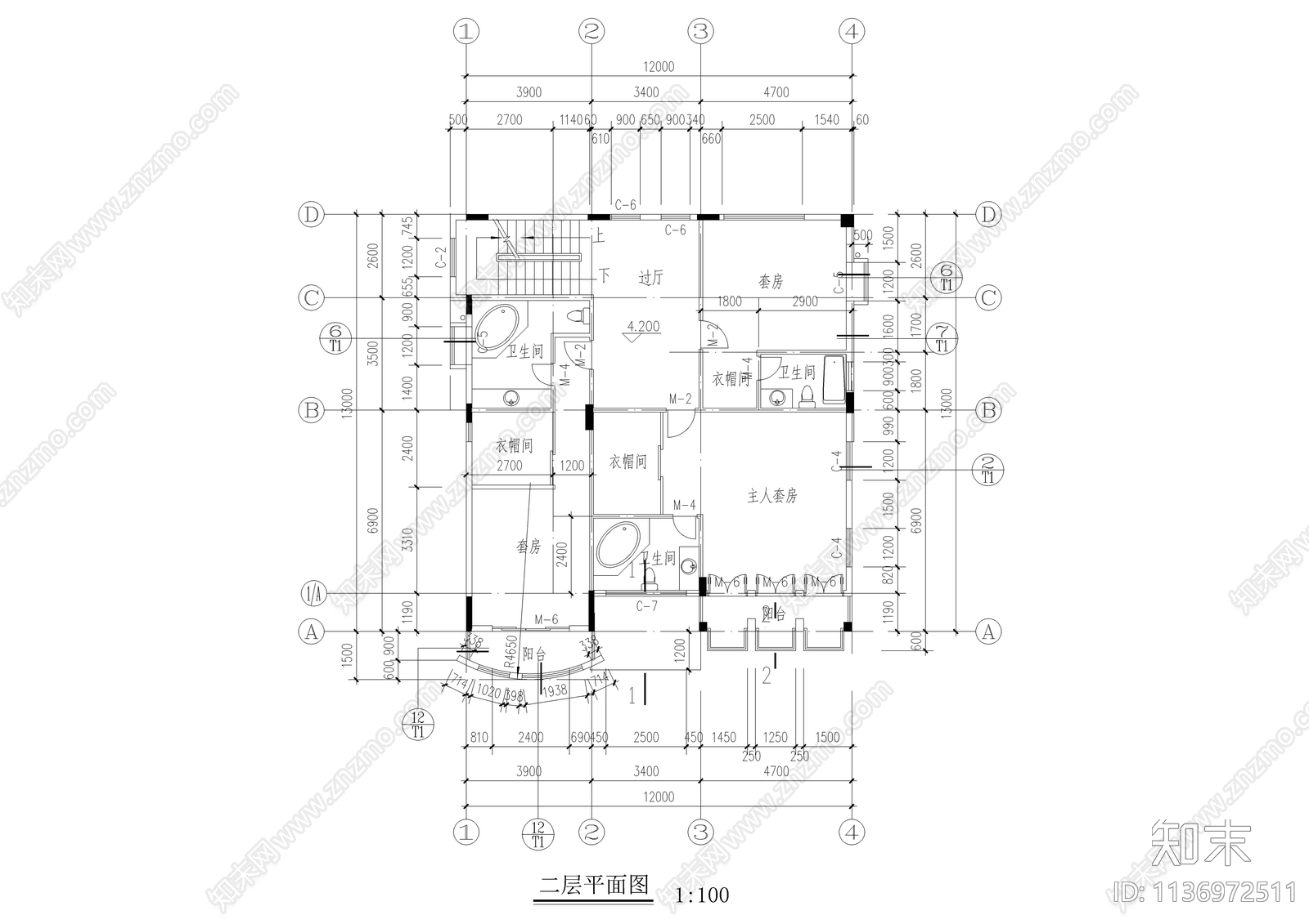 500平三层自建别墅建筑cad施工图下载【ID:1136972511】