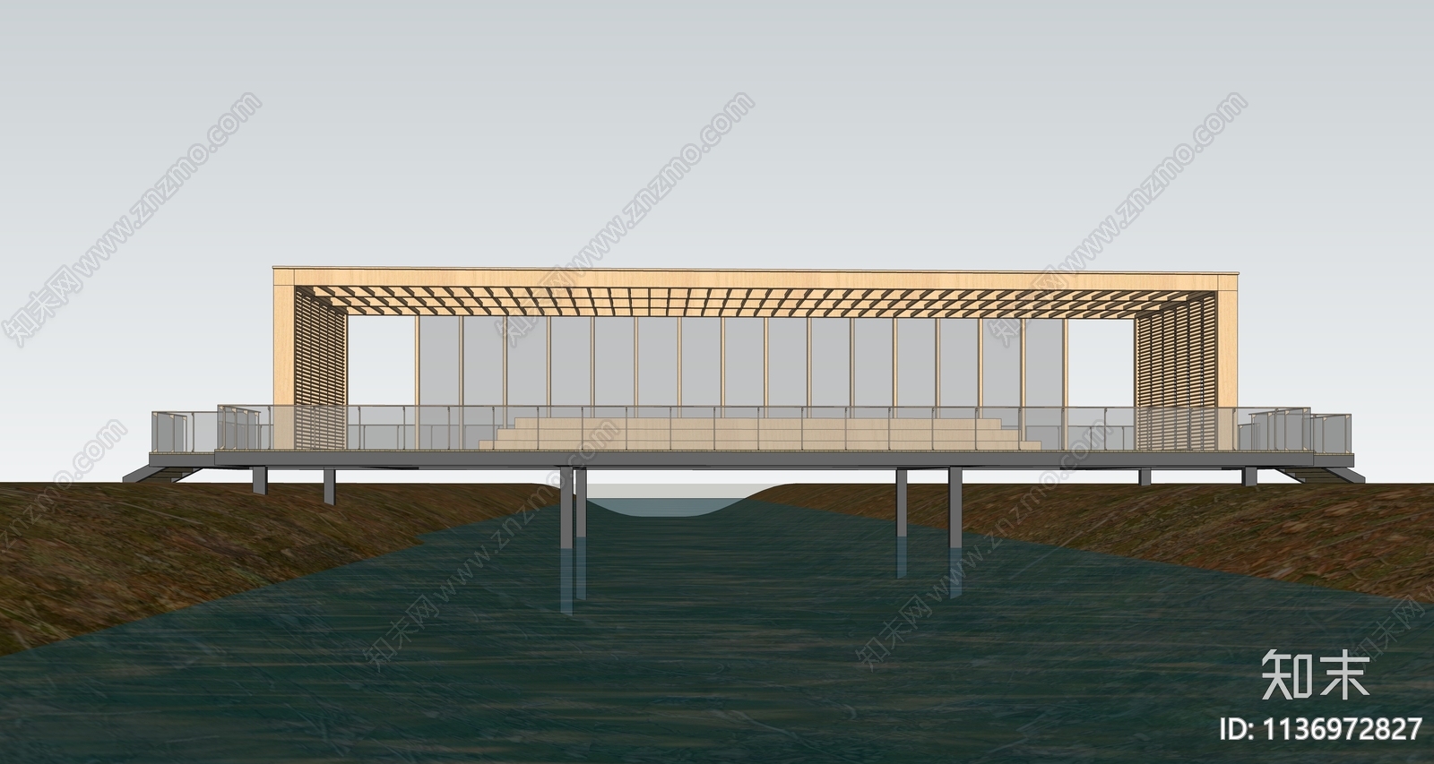 现代景观廊桥SU模型下载【ID:1136972827】