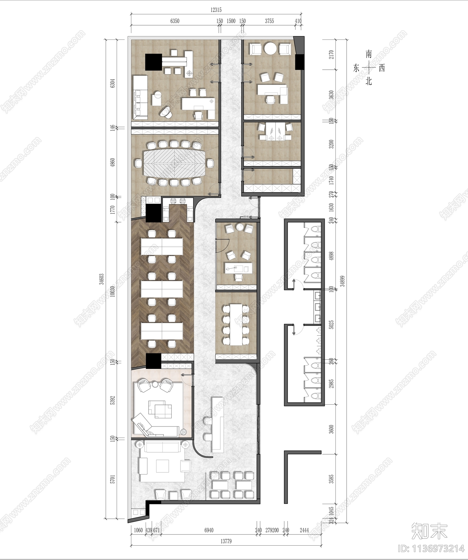 办公空间cad施工图下载【ID:1136973214】