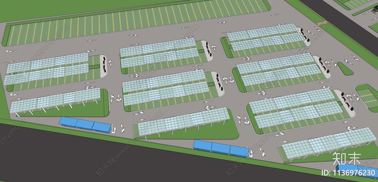 现代户外停车场SU模型下载【ID:1136976230】