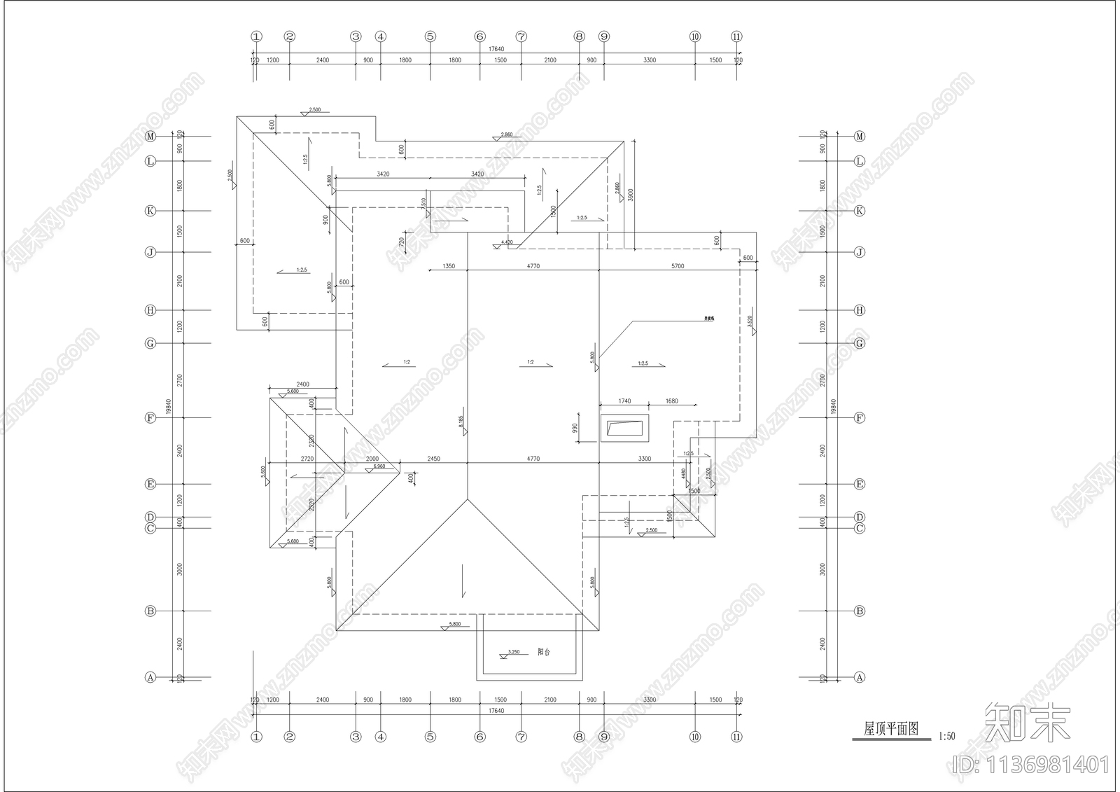 二层美式别墅建筑cad施工图下载【ID:1136981401】