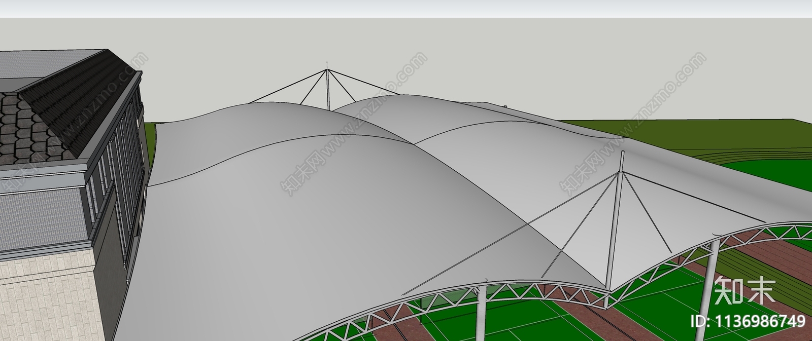 现代球场张拉膜SU模型下载【ID:1136986749】