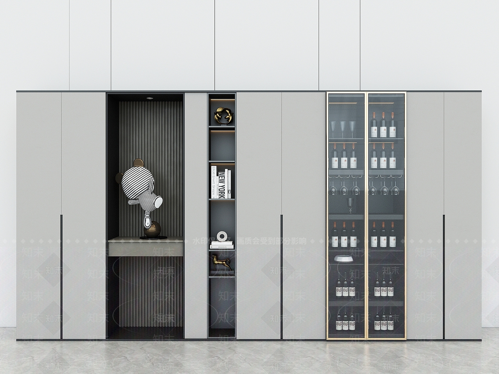 现代玻璃门酒柜3D模型下载【ID:1136986934】