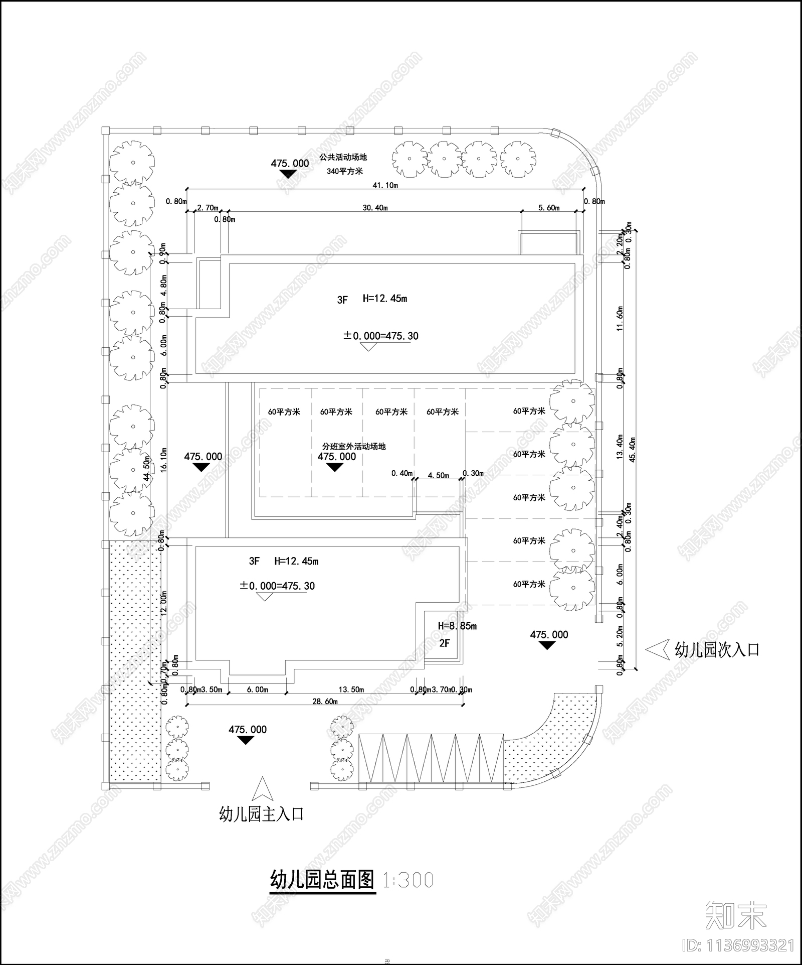 幼儿园建筑cad施工图下载【ID:1136993321】