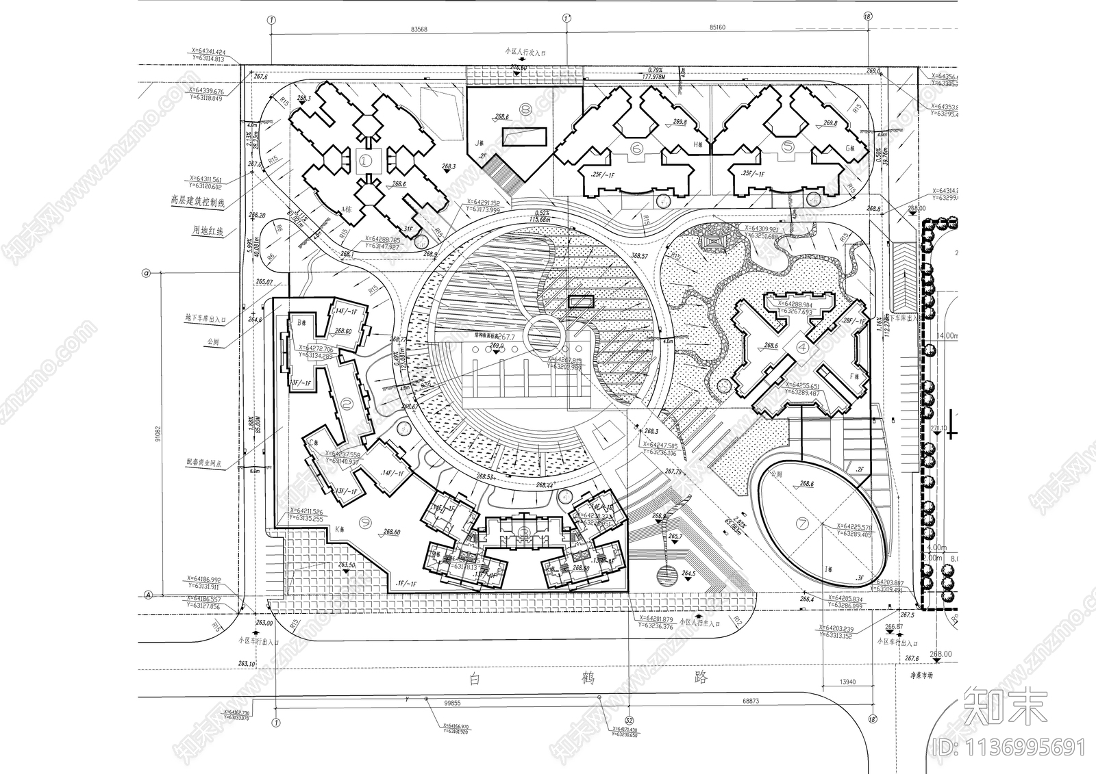 高层多层居住区规划平面图施工图下载【ID:1136995691】