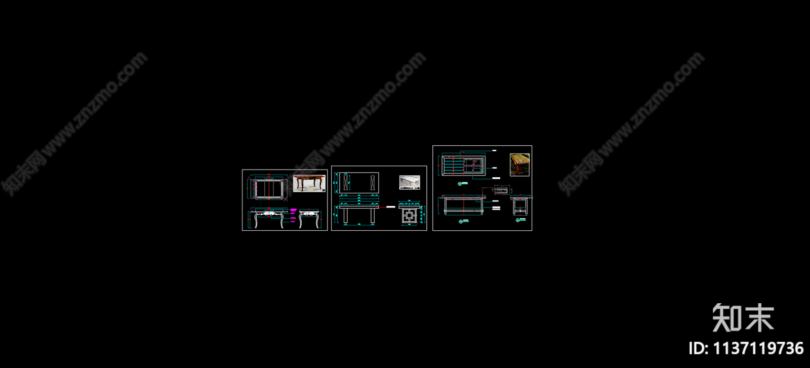 方桌餐桌三视图cad施工图下载【ID:1137119736】