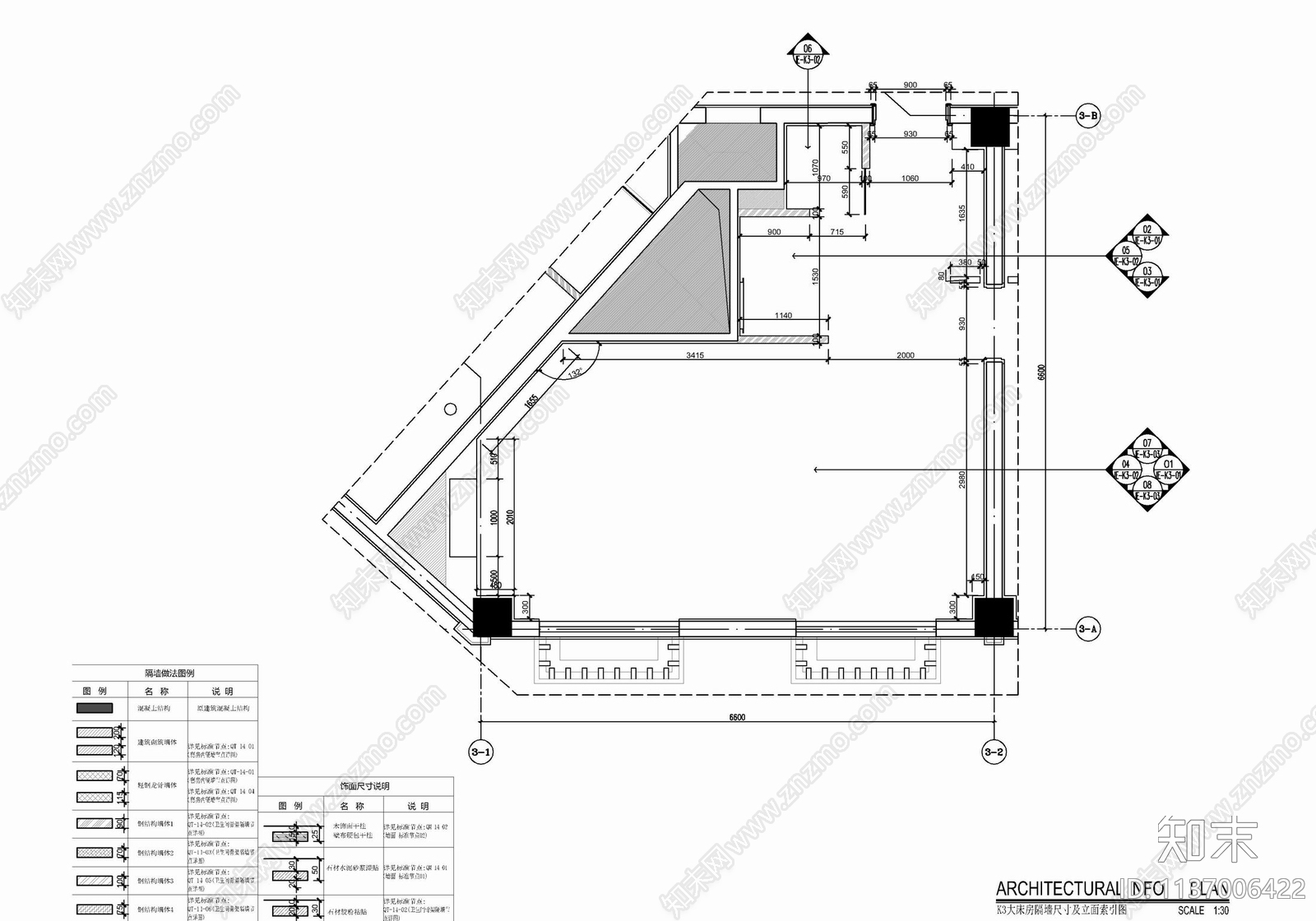 35㎡残疾人大床房客房cad施工图下载【ID:1137006422】