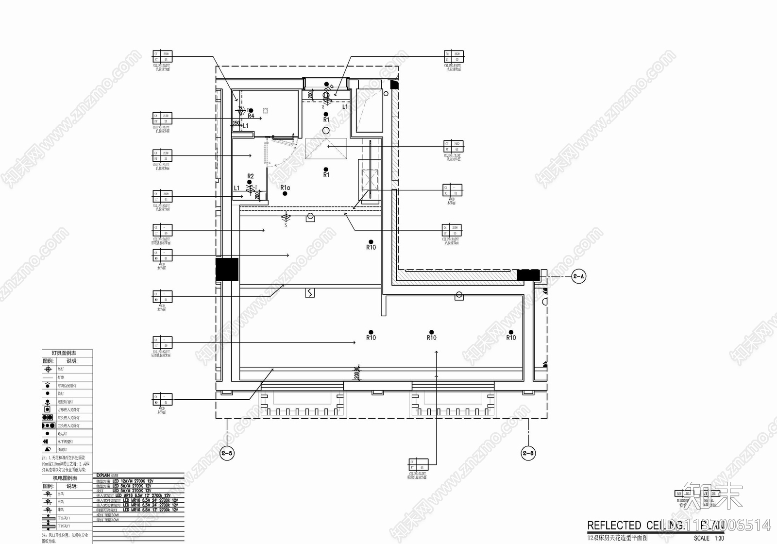 30㎡酒店双人间客房cad施工图下载【ID:1137006514】