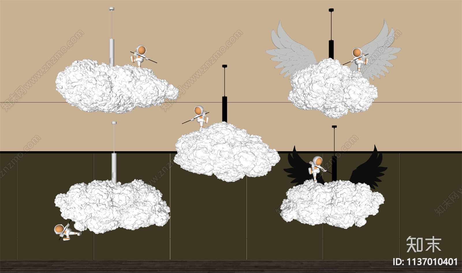 现代云朵吊灯SU模型下载【ID:1137010401】