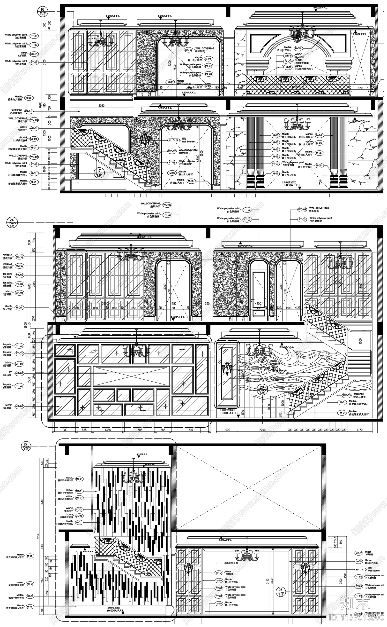 沙发床背景墙cad施工图下载【ID:1137010800】