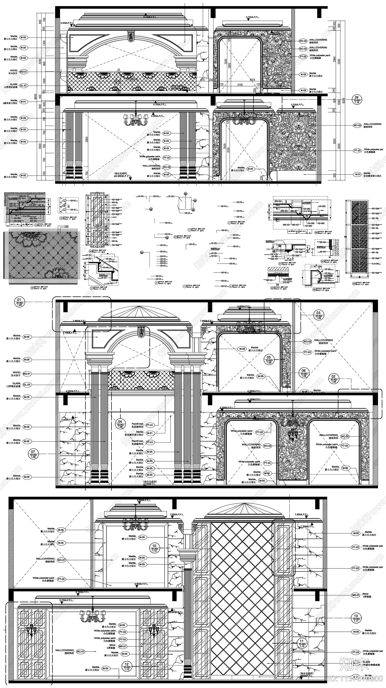 沙发床背景墙cad施工图下载【ID:1137010800】