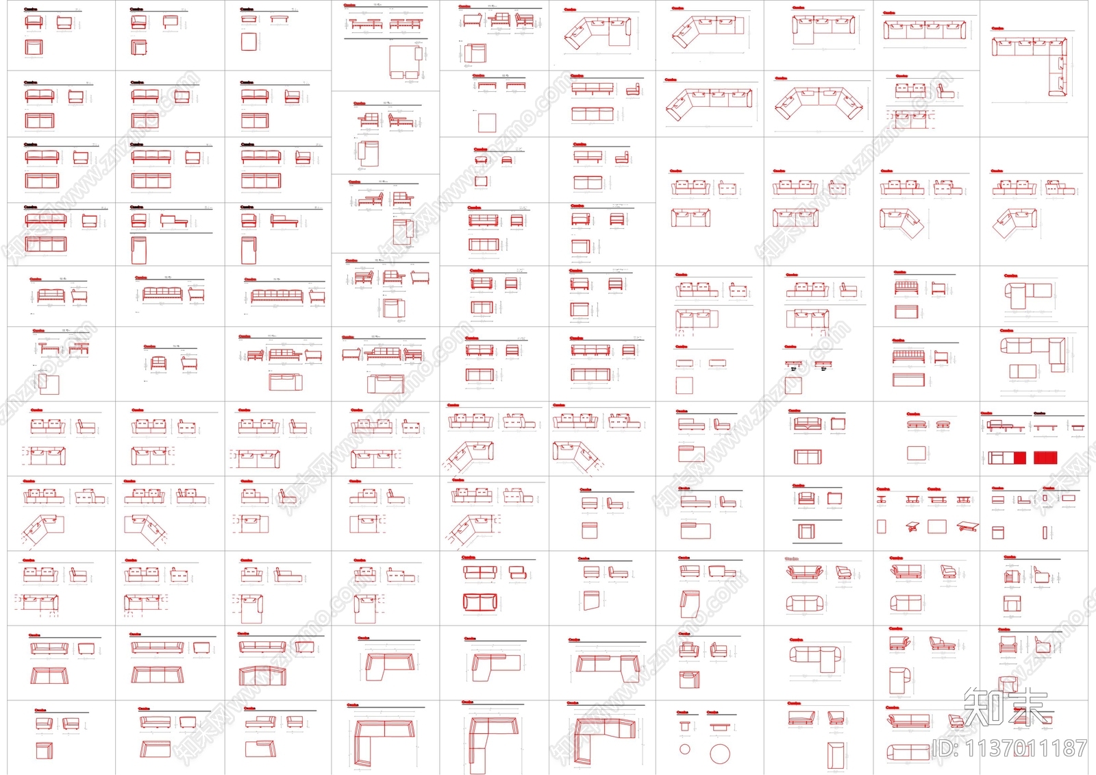 沙发平立面施工图下载【ID:1137011187】