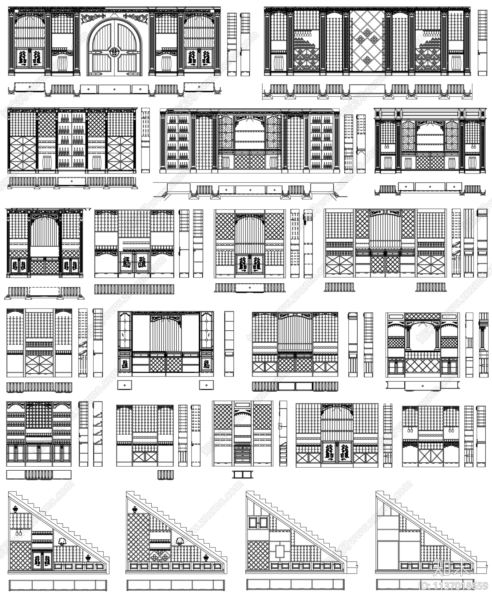 酒窖酒柜酒架cad施工图下载【ID:1137018659】