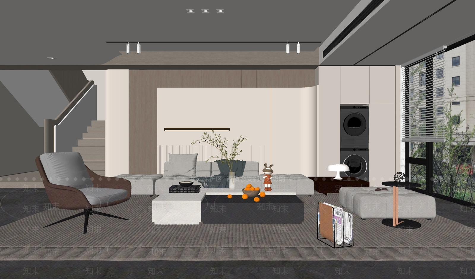 现代别墅客厅SU模型下载【ID:1137021372】