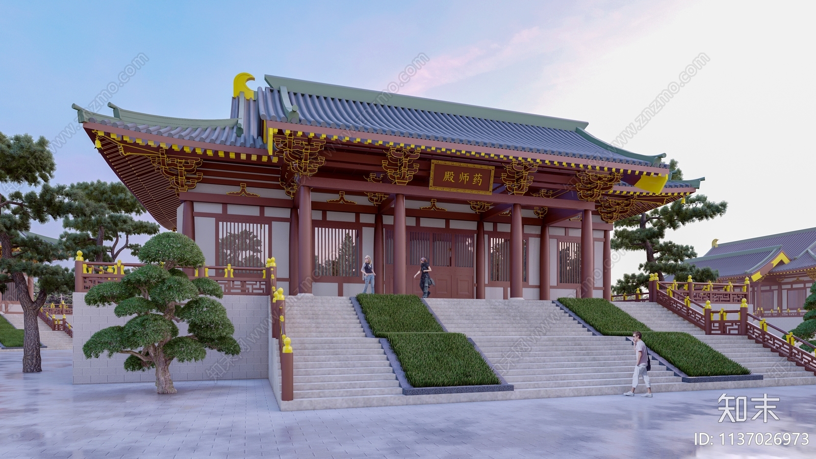 中式寺庙建筑SU模型下载【ID:1137026973】