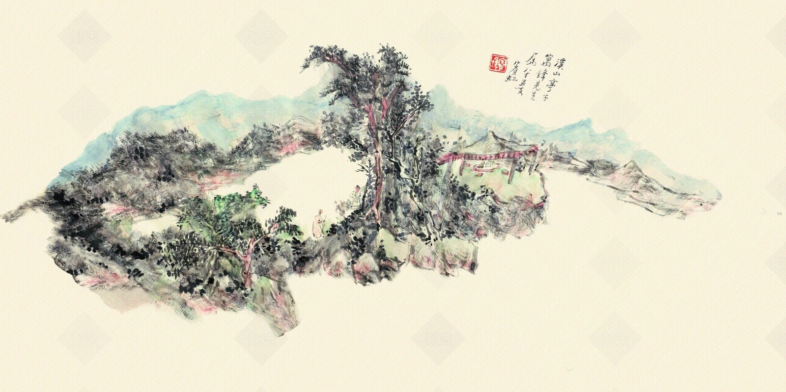 黄宾虹溪山亭子扇面贴图下载【ID:1137027816】