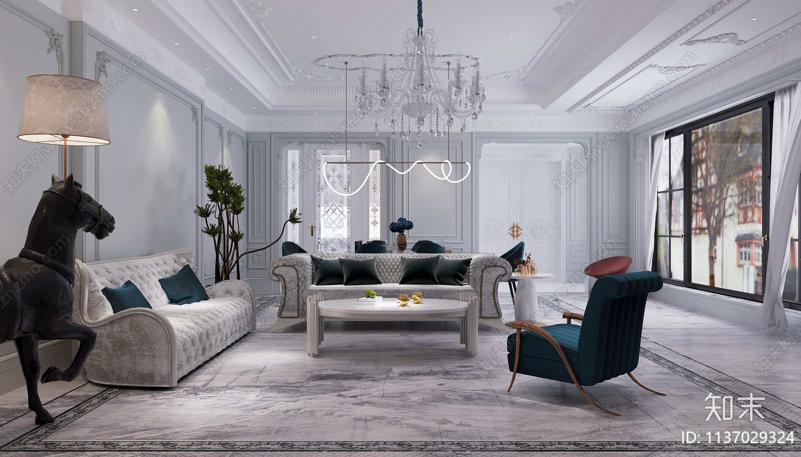 法式别墅效果图施工图下载【ID:1137029324】