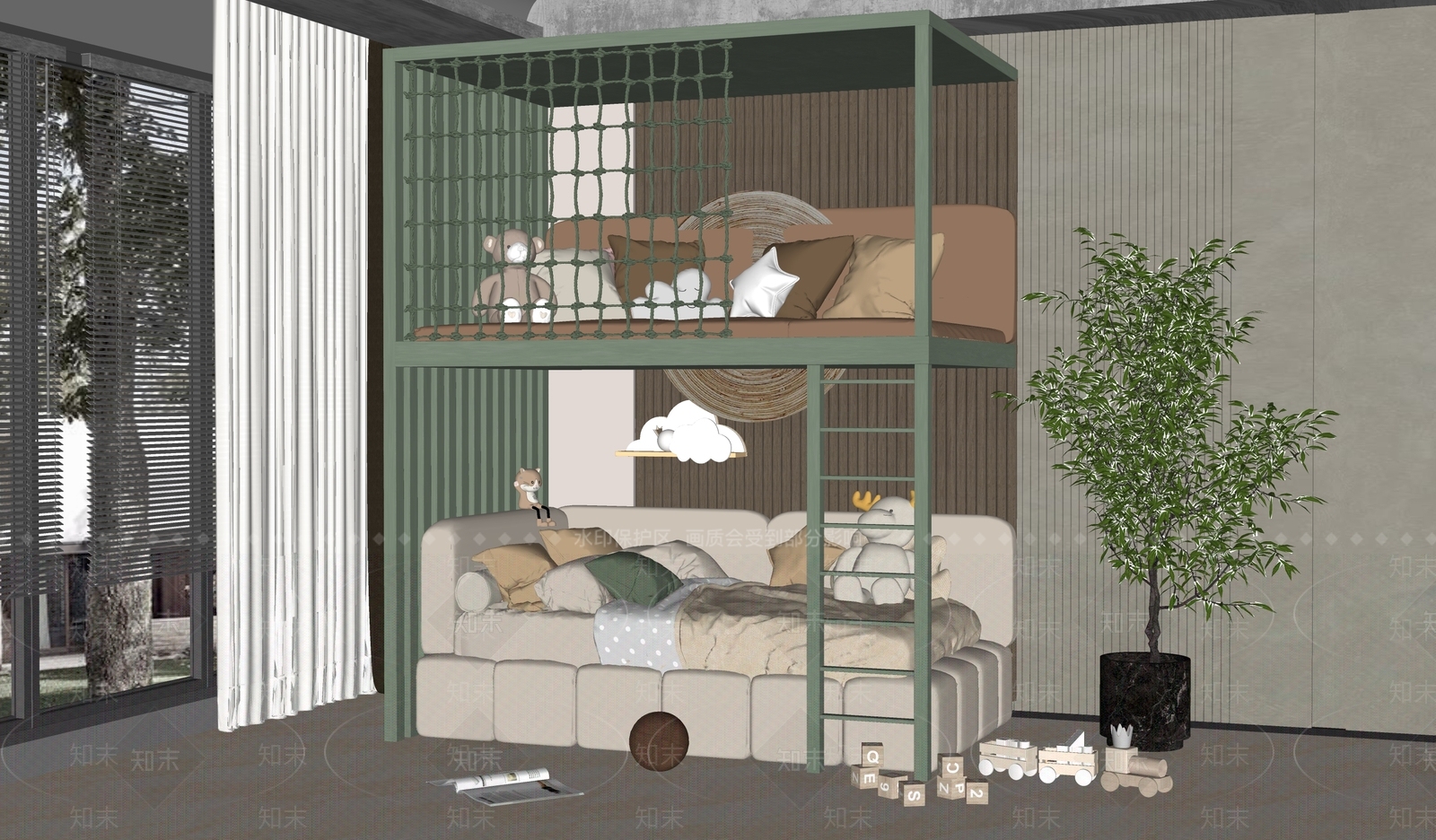 北欧双层床SU模型下载【ID:1137035517】