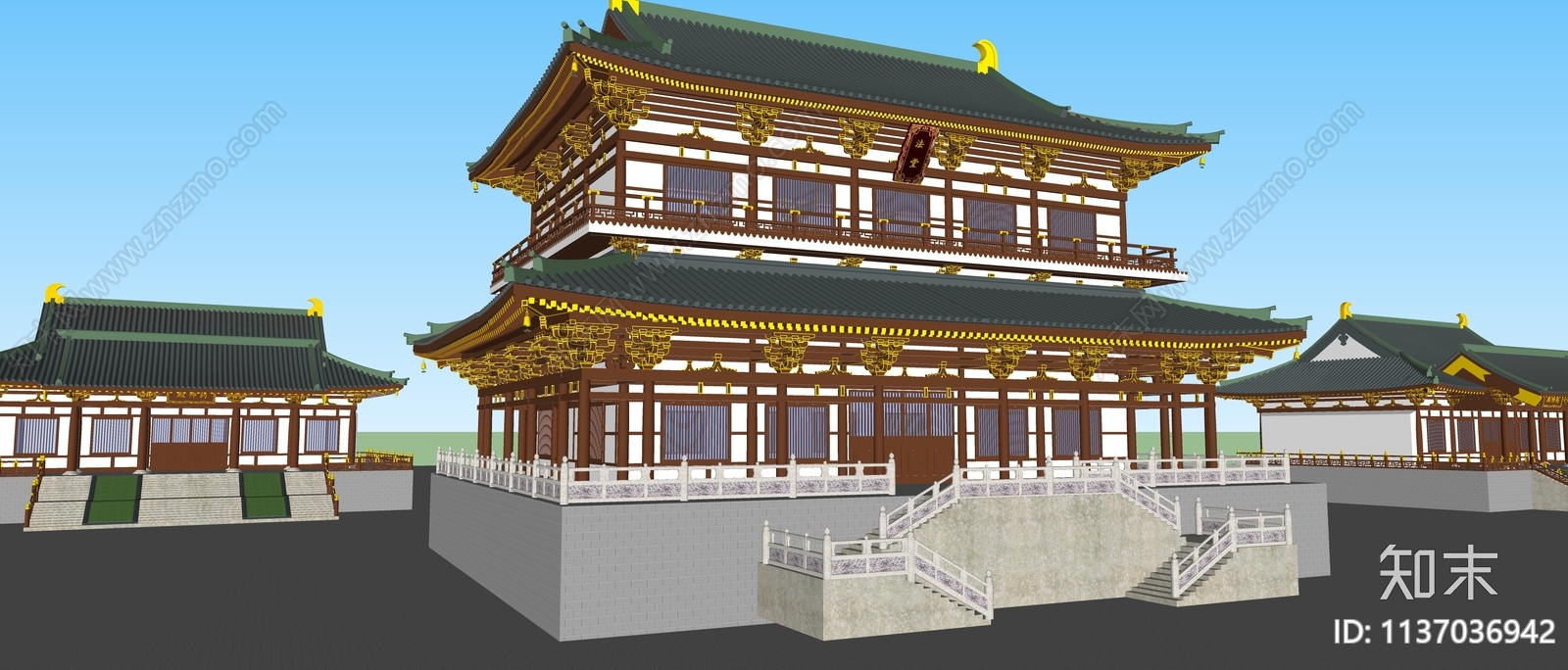 中式寺庙建筑SU模型下载【ID:1137036942】