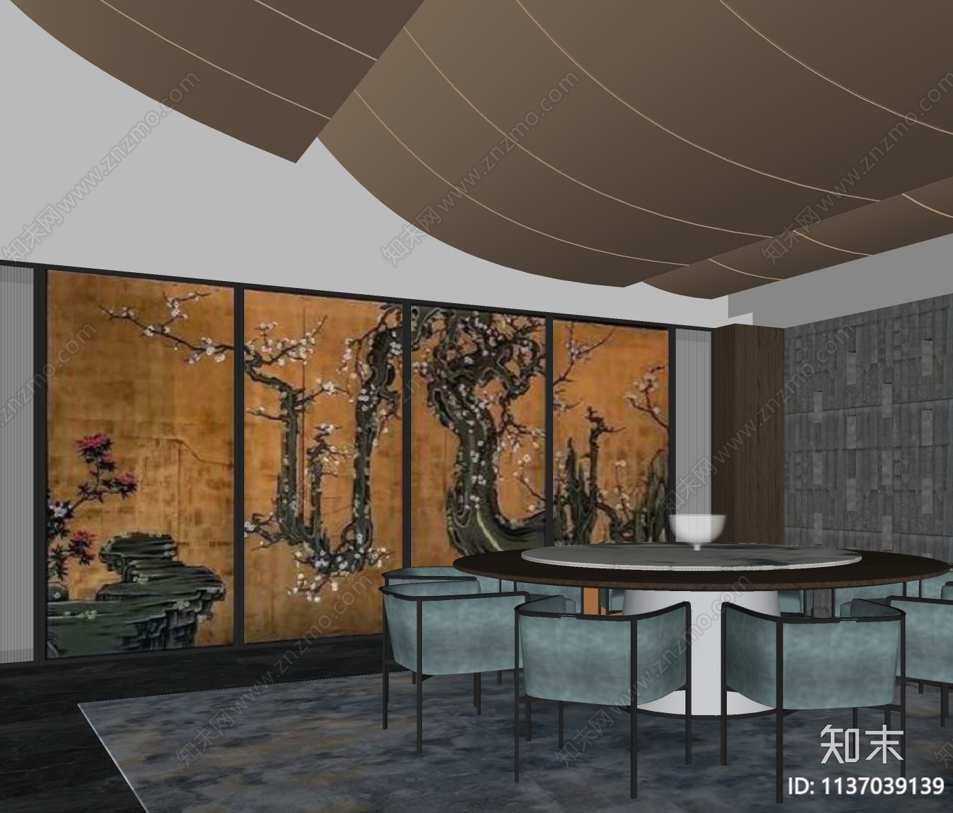 新中式餐厅包厢SU模型下载【ID:1137039139】