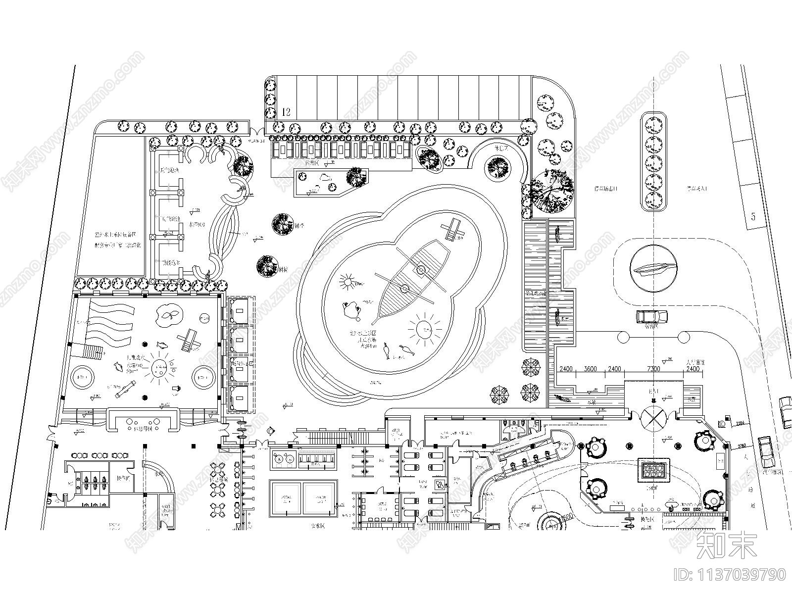 上海知名洗浴汗蒸SPA水上乐园平面规划图施工图下载【ID:1137039790】