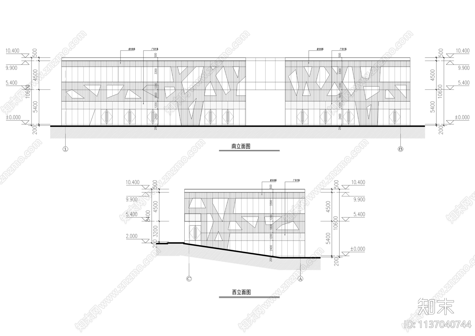 三角地块现代商业体建筑cad施工图下载【ID:1137040744】