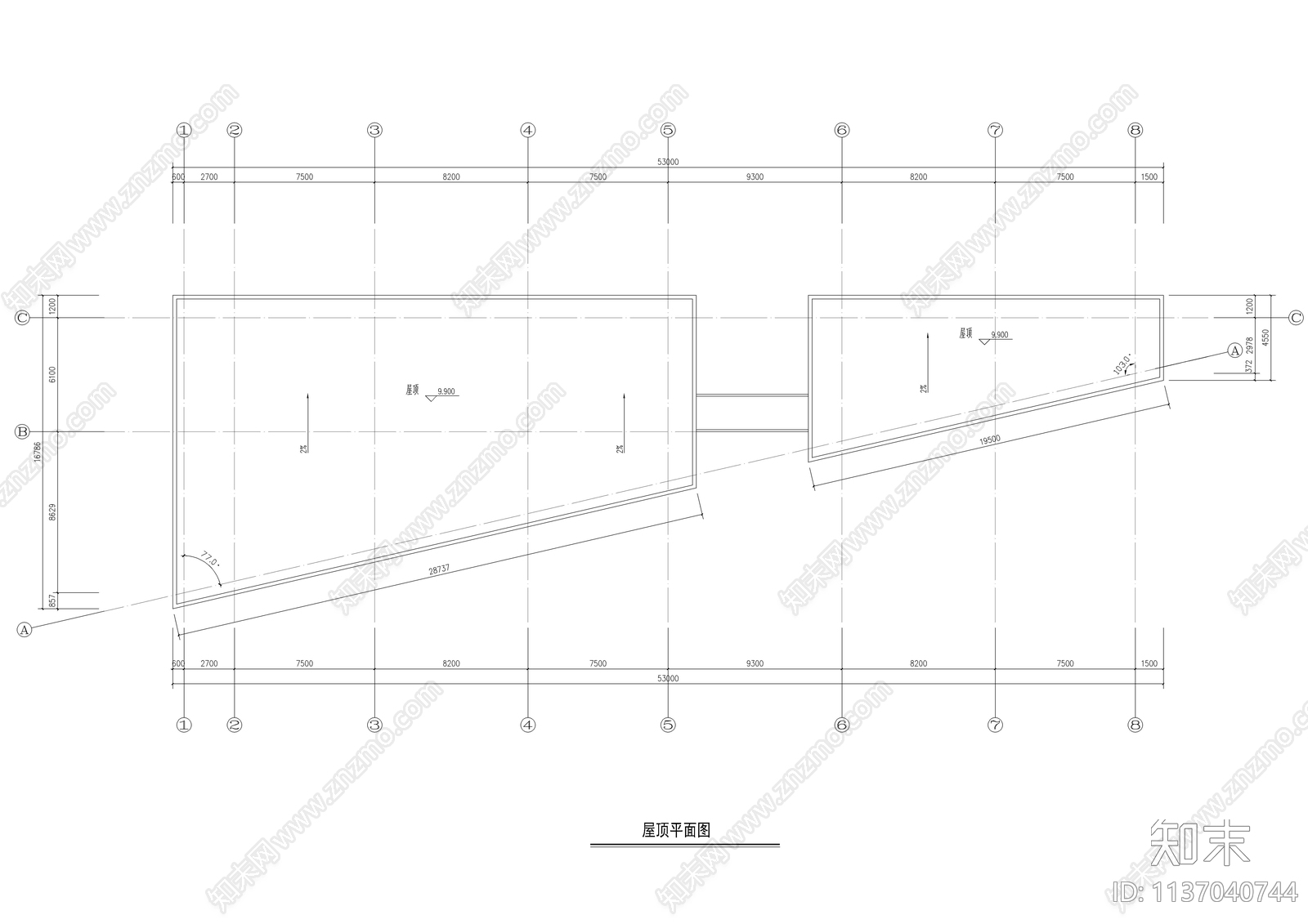 三角地块现代商业体建筑cad施工图下载【ID:1137040744】