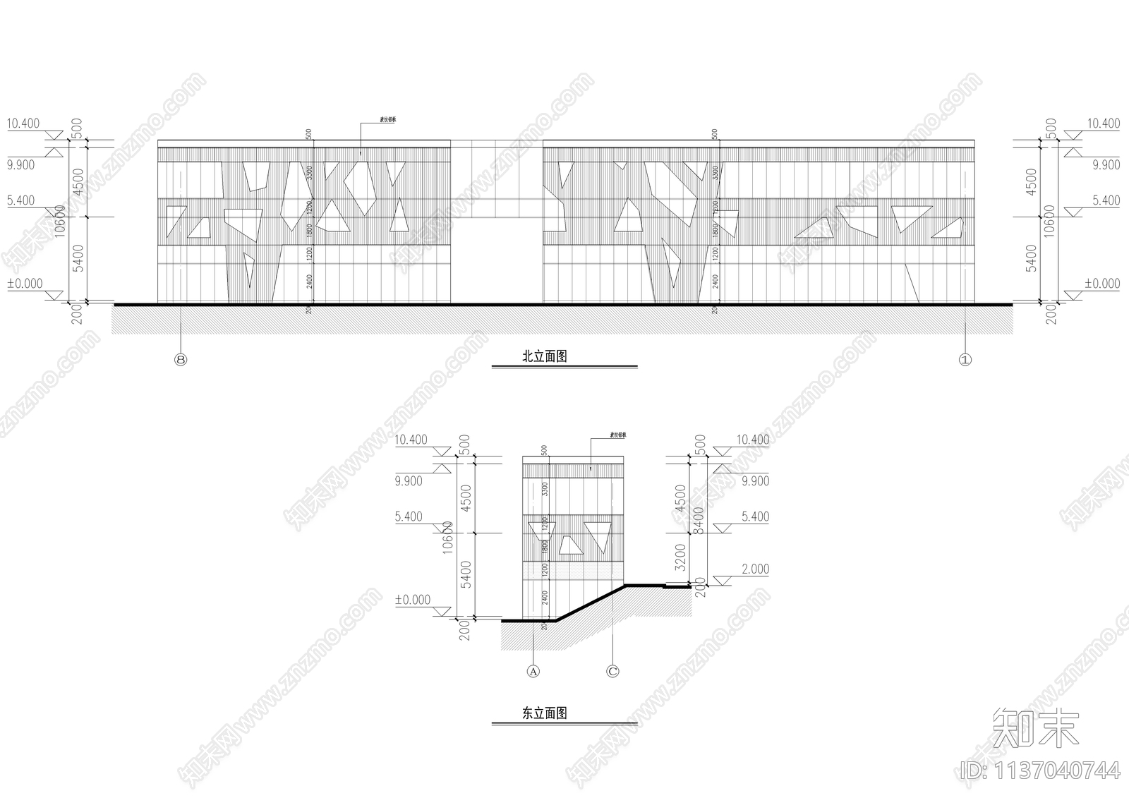 三角地块现代商业体建筑cad施工图下载【ID:1137040744】