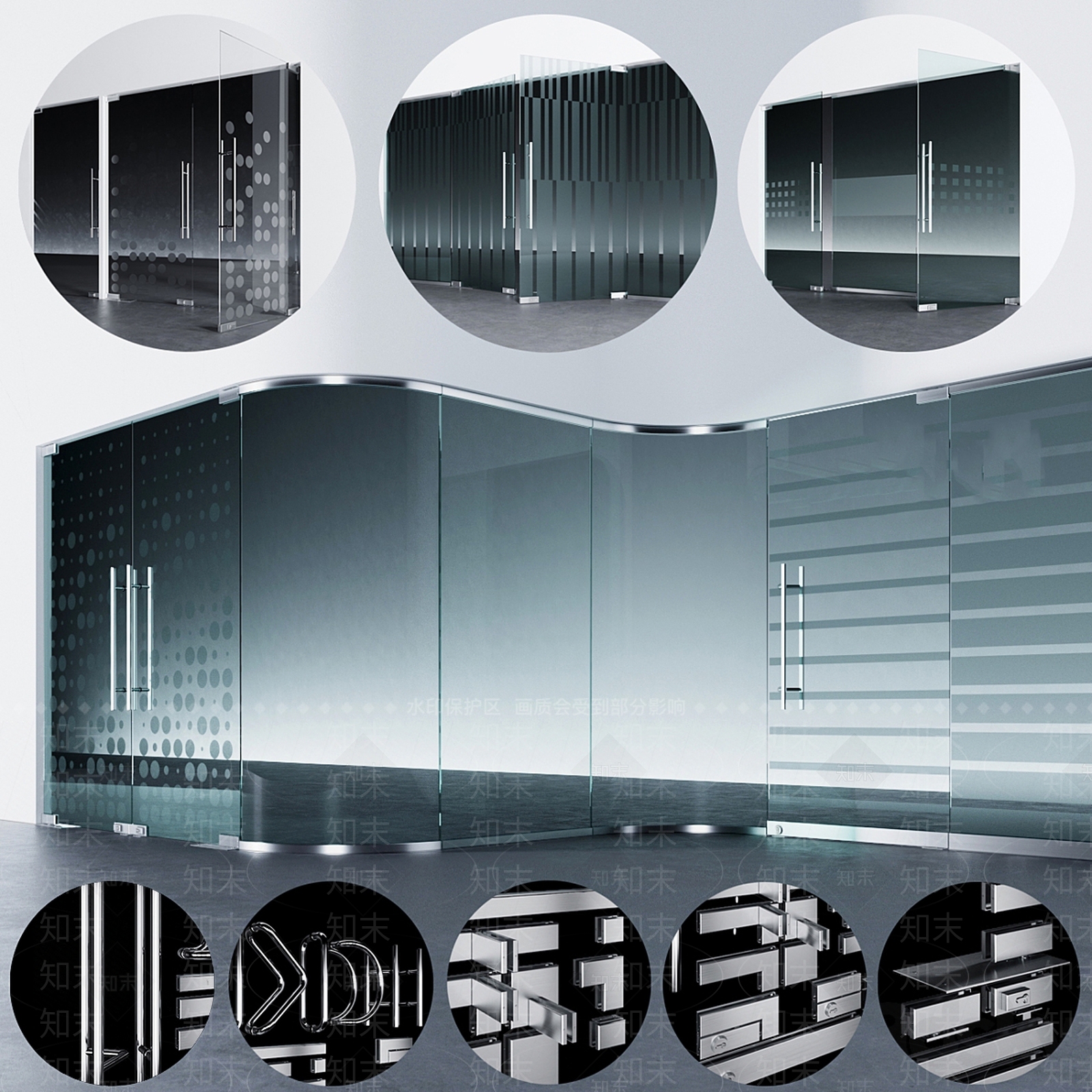 现代办公室玻璃门3D模型下载【ID:1137042455】