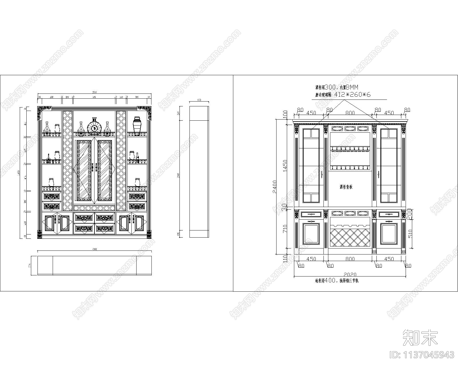 中式酒柜cad施工图下载【ID:1137045943】