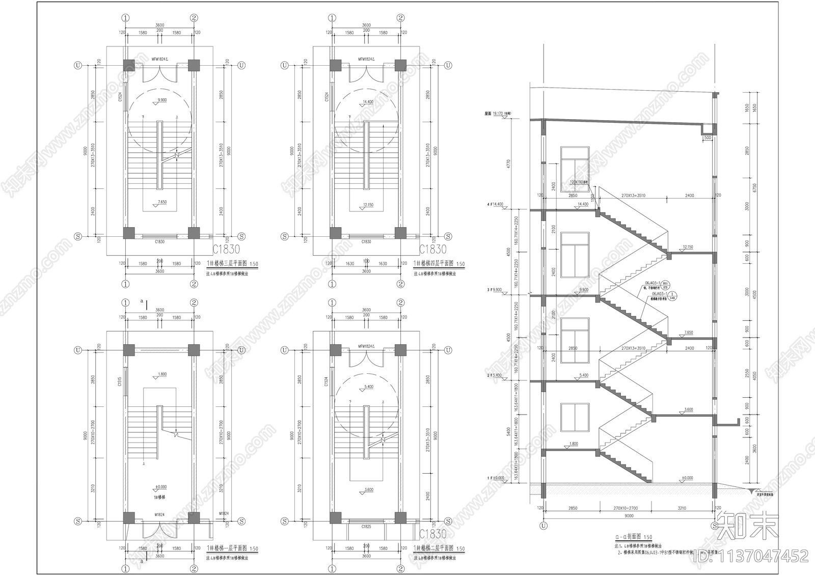 多层现代标准厂房建筑cad施工图下载【ID:1137047452】