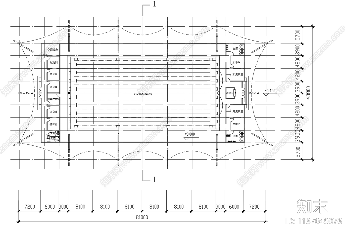 2层游泳馆建筑cad施工图下载【ID:1137049076】