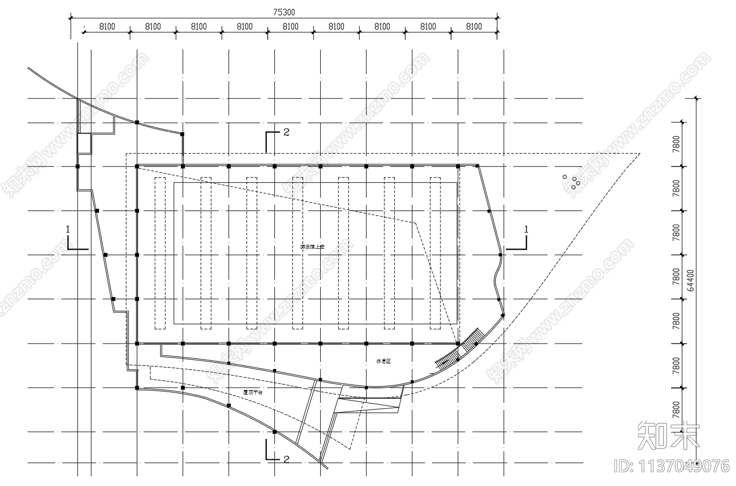2层游泳馆建筑cad施工图下载【ID:1137049076】