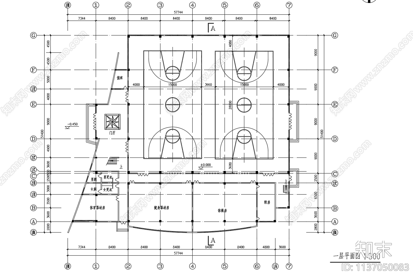 学校体育馆建筑施工图下载【ID:1137050083】