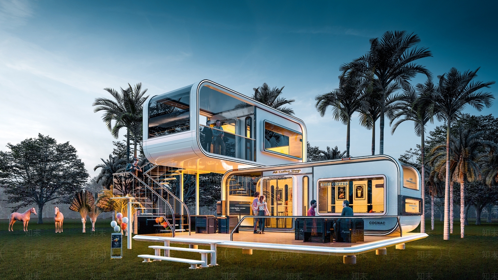 现代太空舱咖啡店3D模型下载【ID:1137050317】