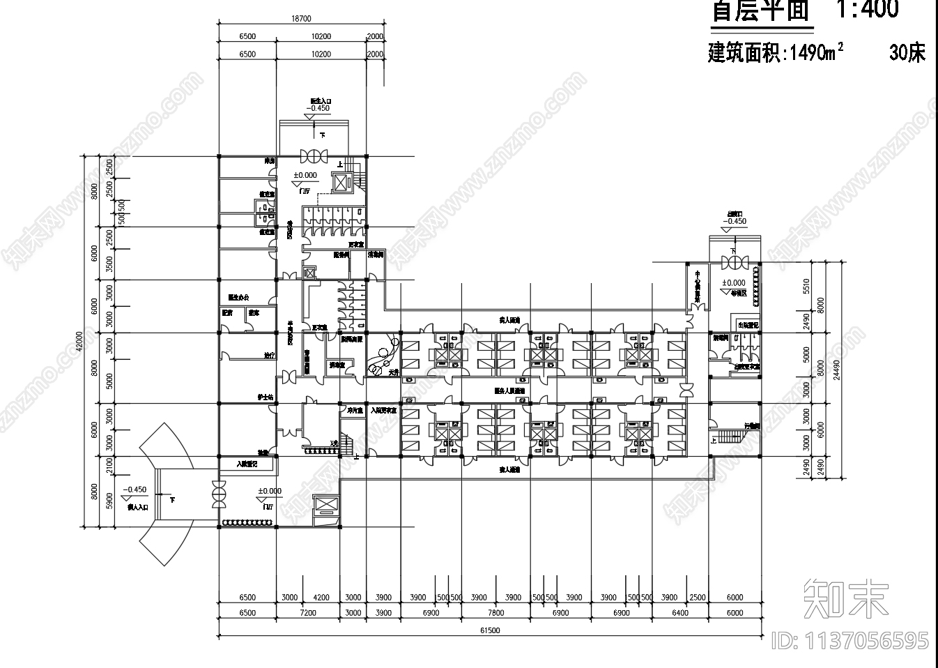 传染病院建筑平面图施工图下载【ID:1137056595】