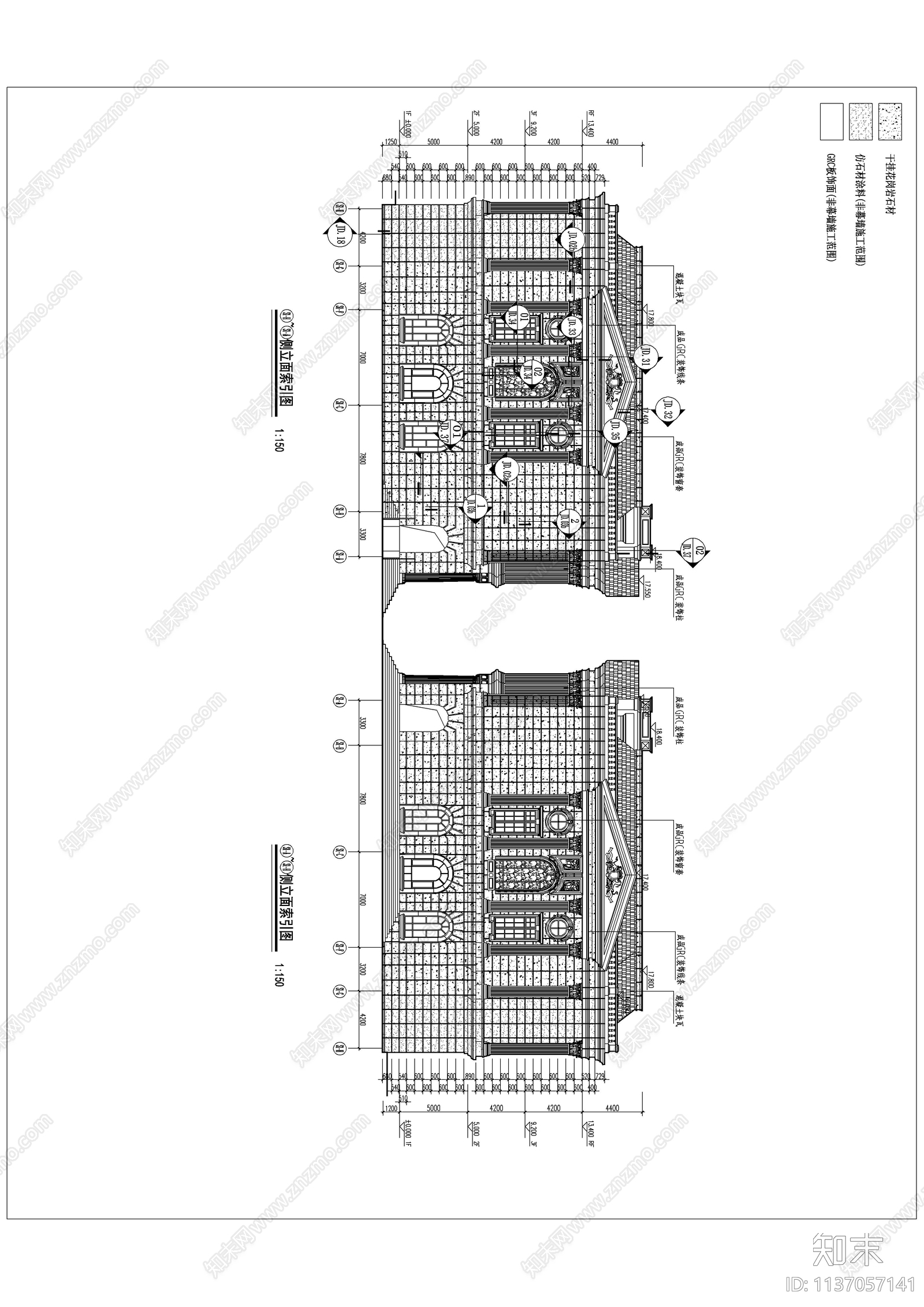 欧式建筑石材幕墙cad施工图下载【ID:1137057141】