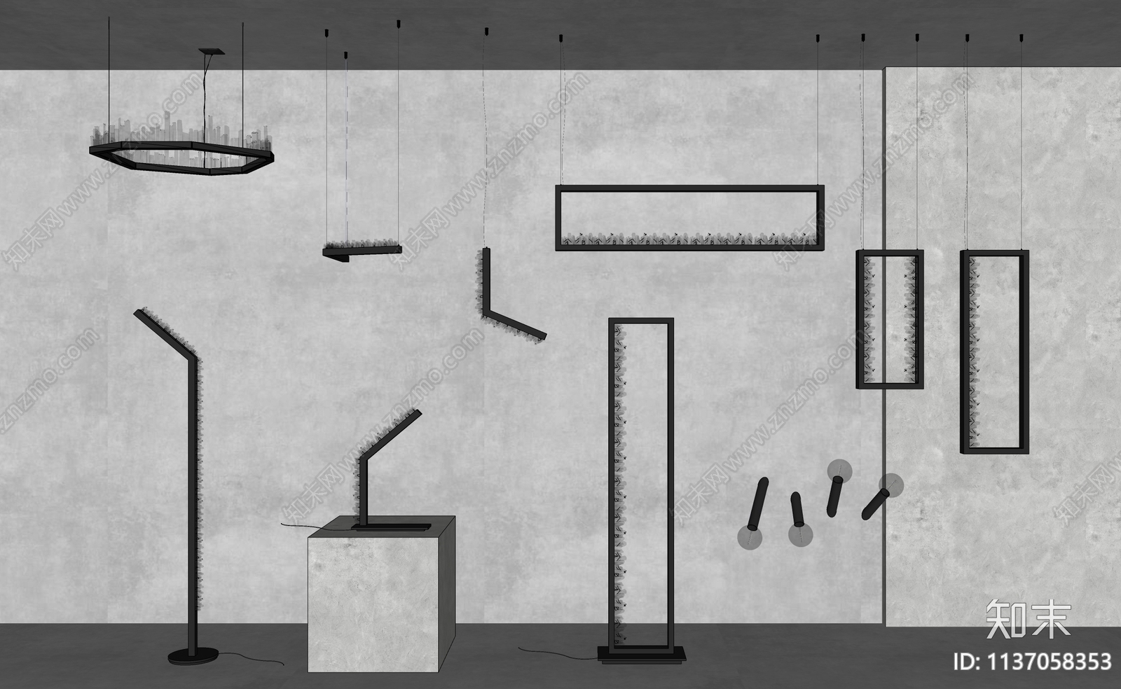现代灯饰组合SU模型下载【ID:1137058353】